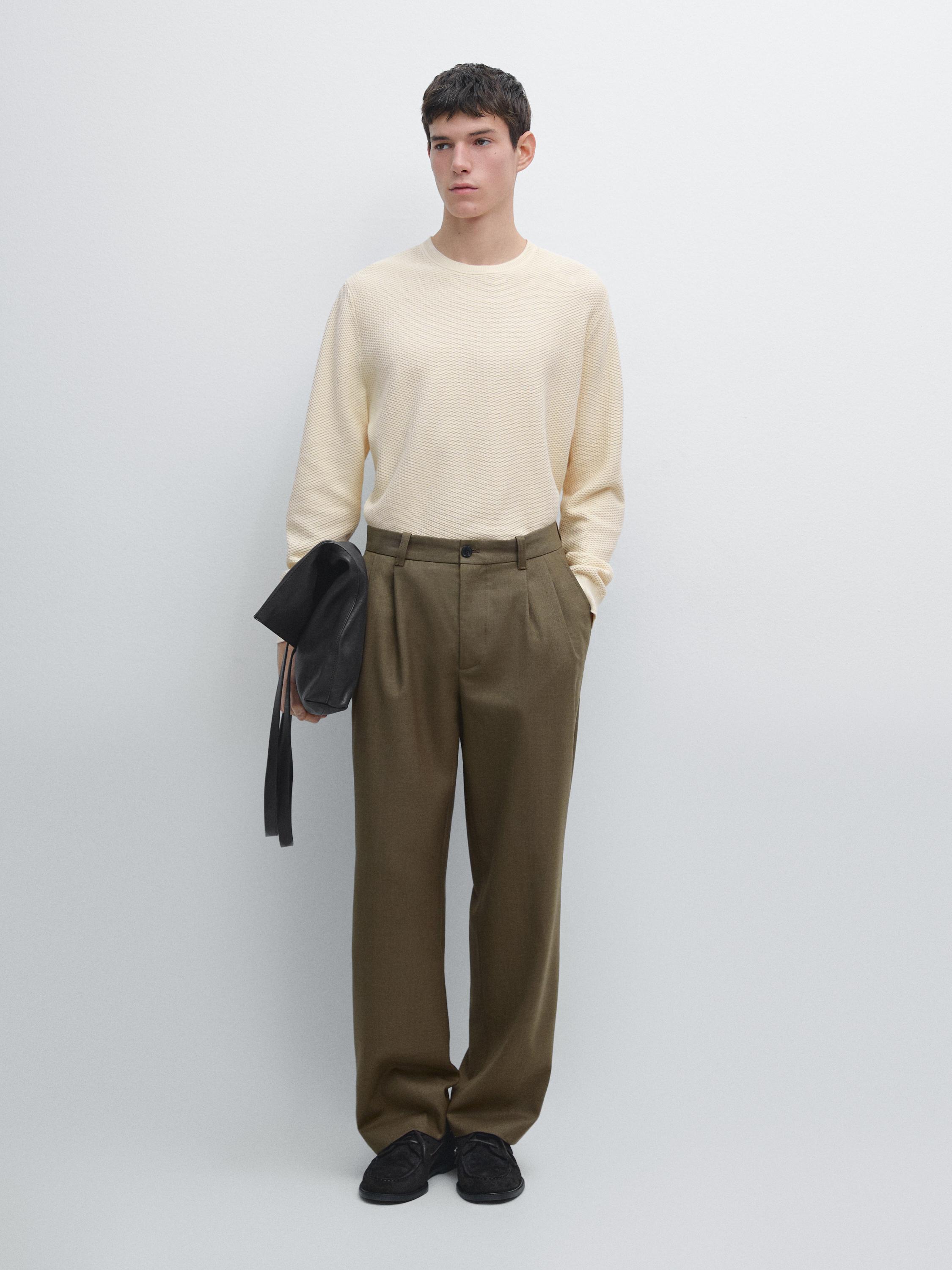 Textured cotton blend knit sweater